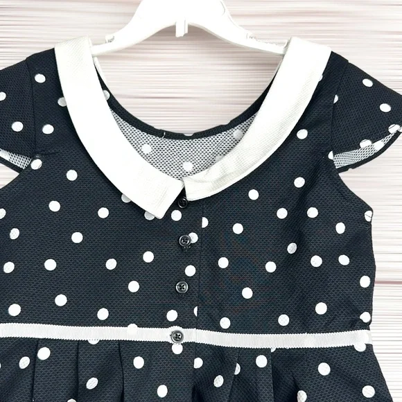 NWT Janie and Jack Cotton Dress Black and White Polka Dot Cap Sleeves size 7 - Picture 5 of 11